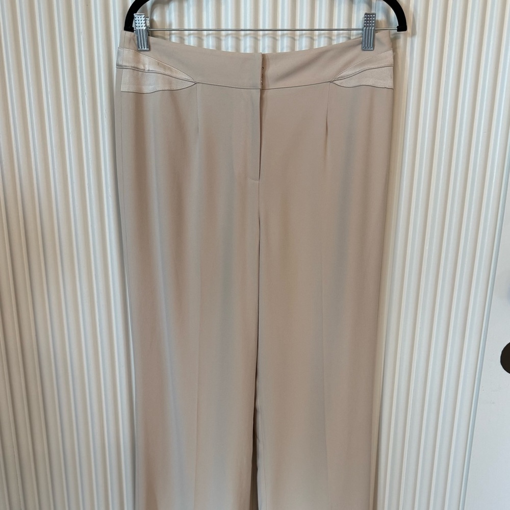 Simon Chang Beige Satin Trim High Waist Pants Size 10 - Picture 8 of 8